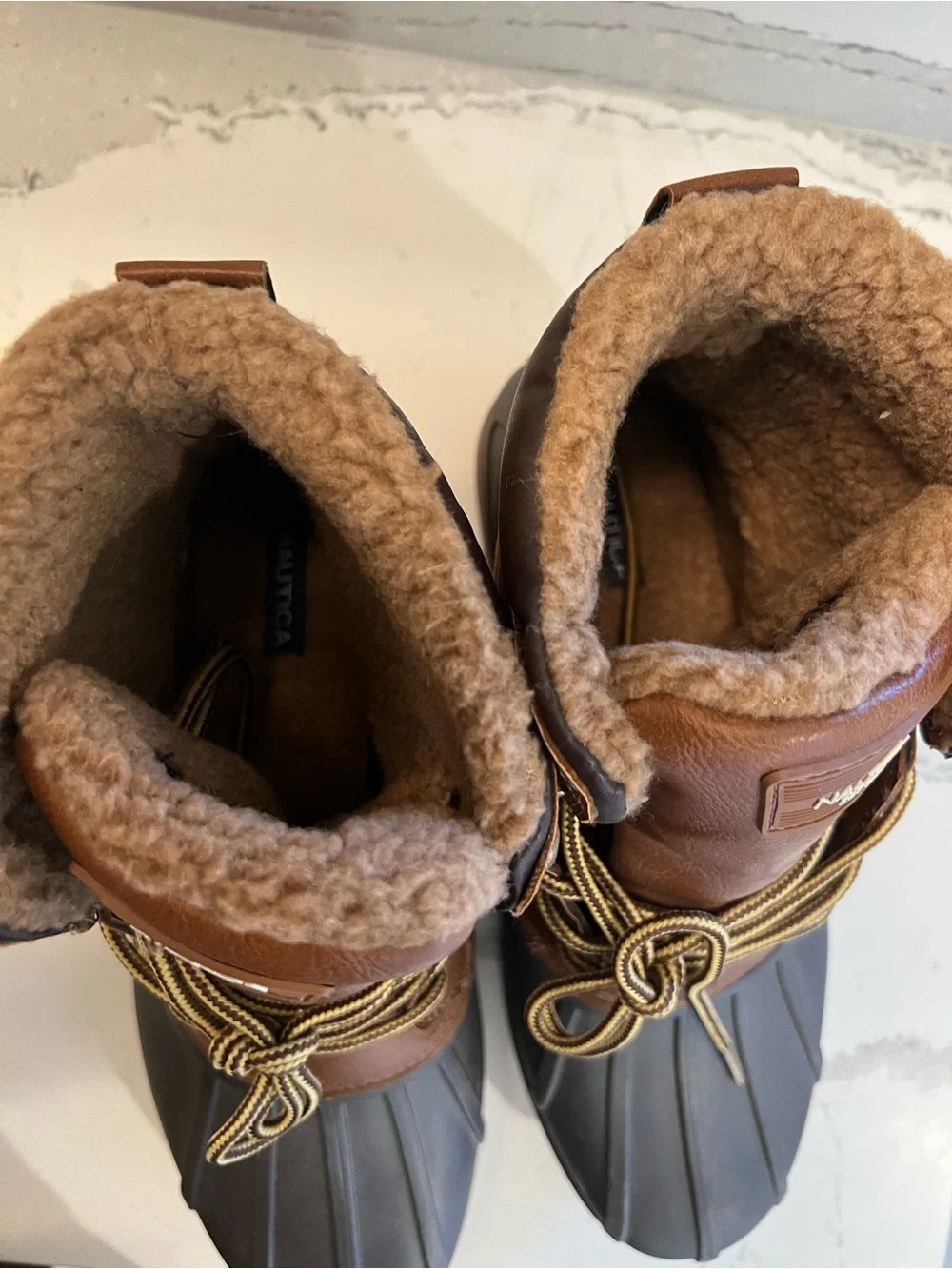Nautica Brown Waterproof Duck Boots with Faux Shearling Men’s Size 10